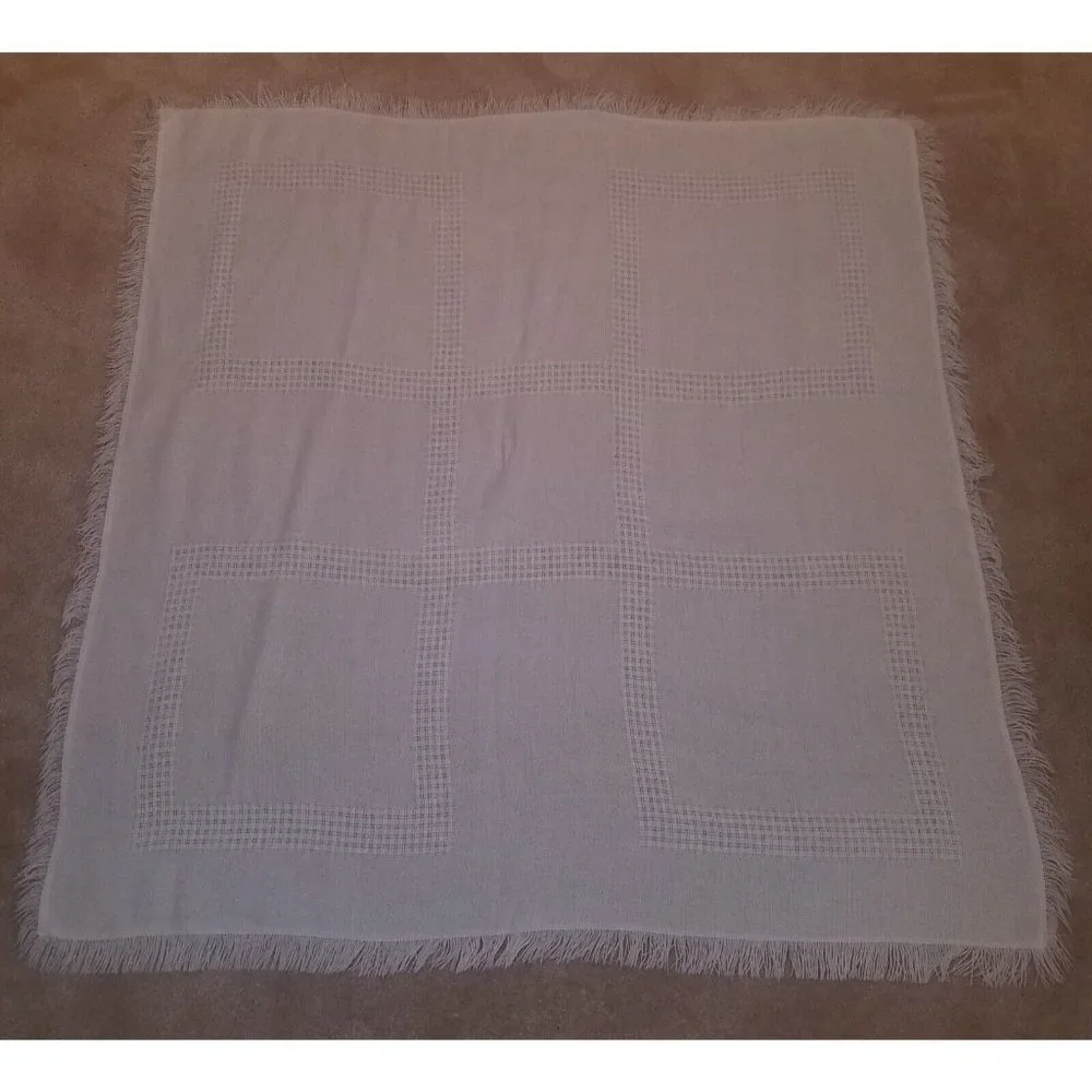 VTG Solid White Churchill Handwoven Baby Blanket All Orlon Acrylic Fringe Knit